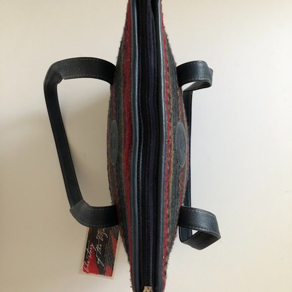 BORN Wool Navy Leather Southwestern Boho Tote Shopper Bag - Picture 11 of 11